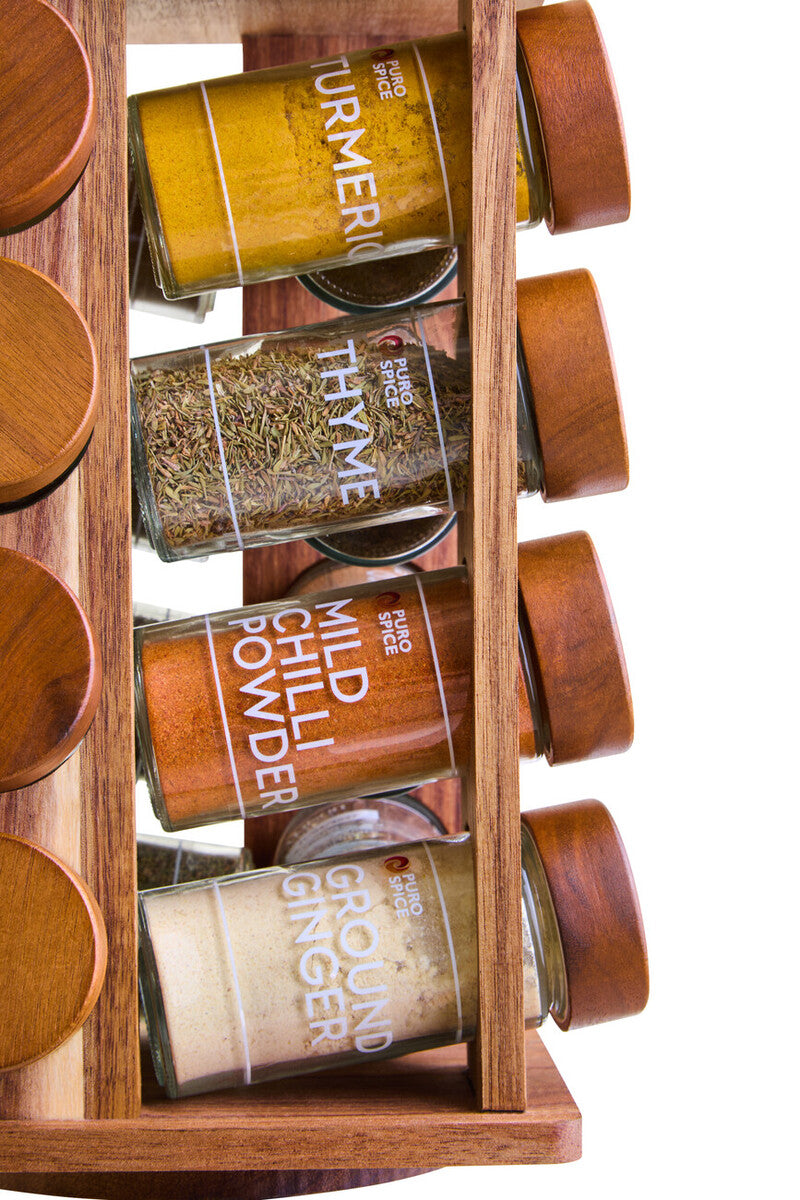 Acacia Wood Revolving Spice Rack with 16 Jars | Puro