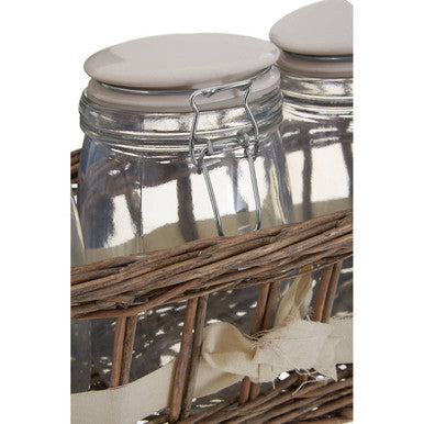 Set of 3 Glass Jars in a Basket | Country Cottage