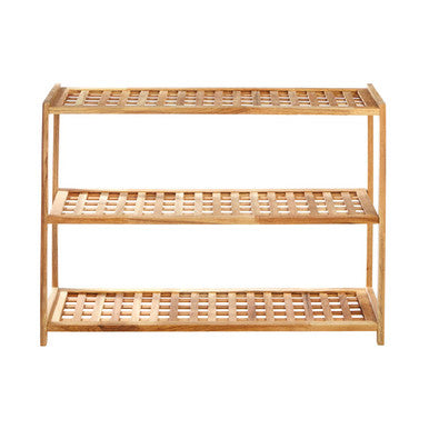 3 Tier Walnut Wood Grid Design Shoe Rack | Arla