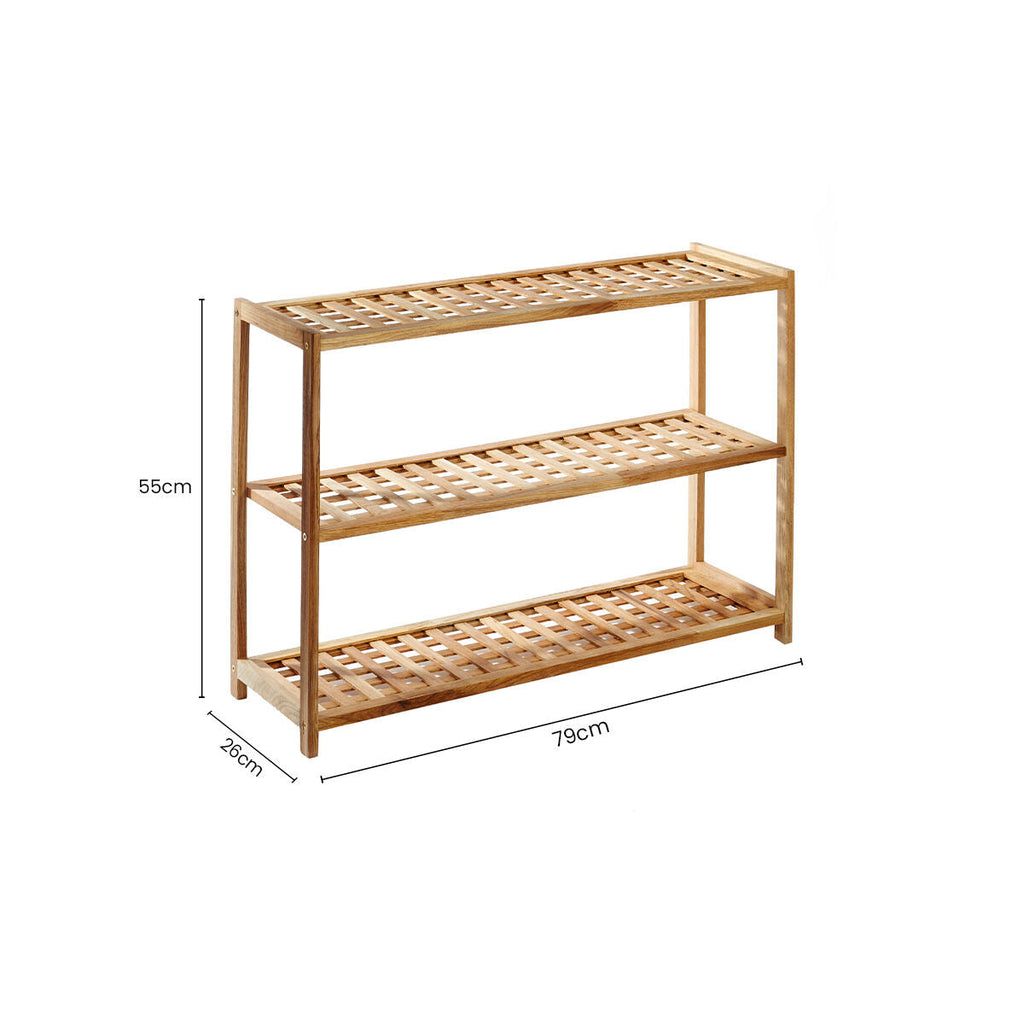 3 Tier Walnut Wood Grid Design Shoe Rack | Arla