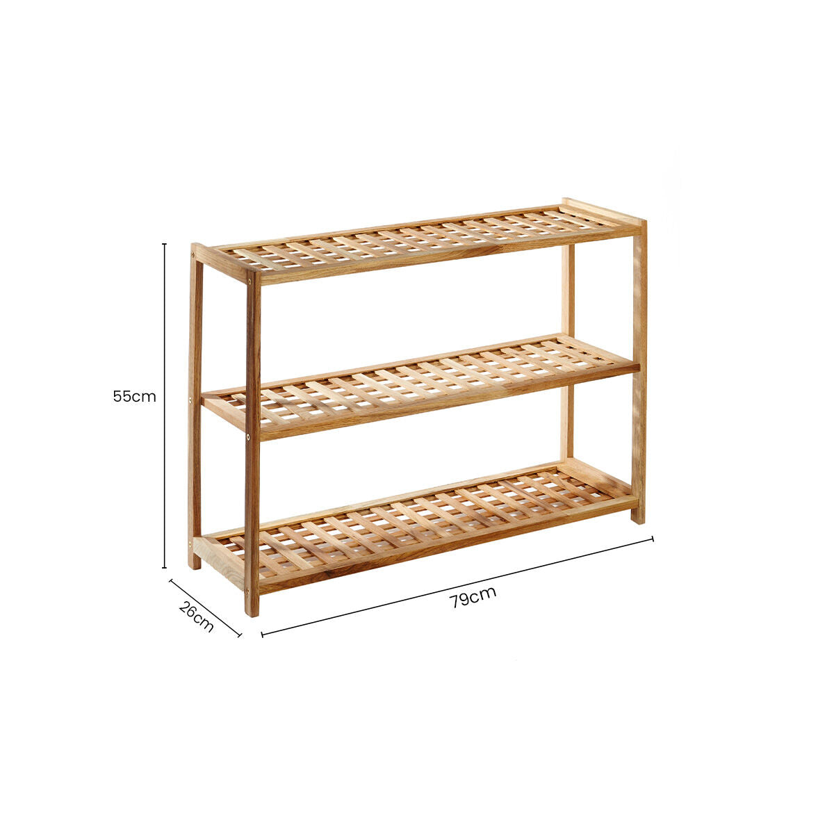 3 Tier Walnut Wood Grid Design Shoe Rack | Arla